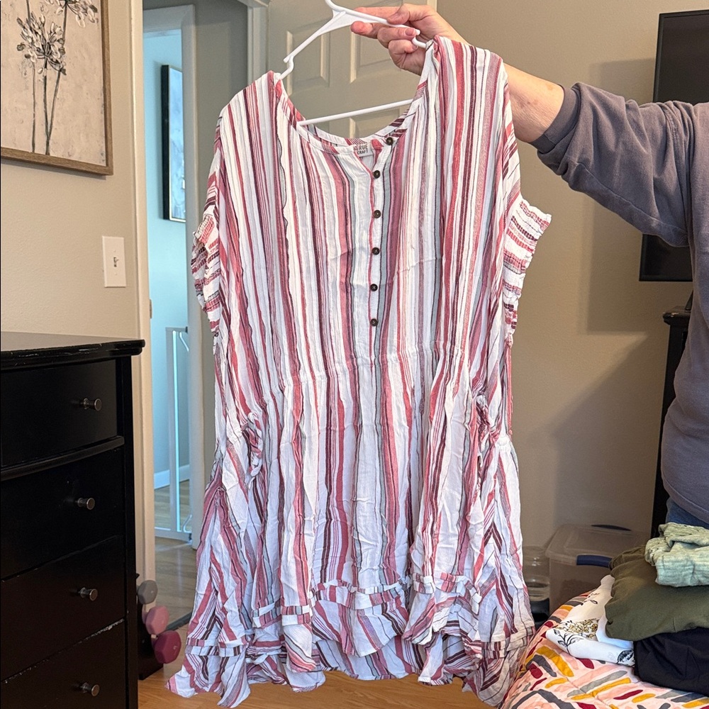 True Craft Red and White Striped Midi Dress
